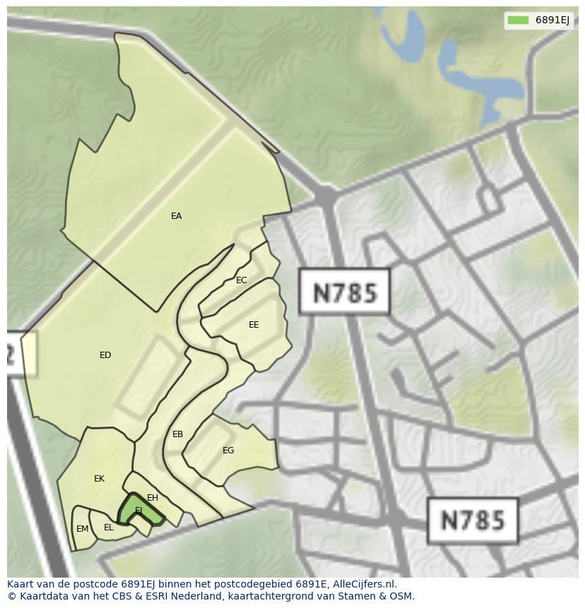 Afbeelding van het postcodegebied 6891 EJ op de kaart.