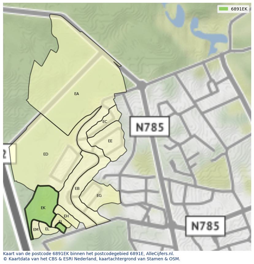 Afbeelding van het postcodegebied 6891 EK op de kaart.