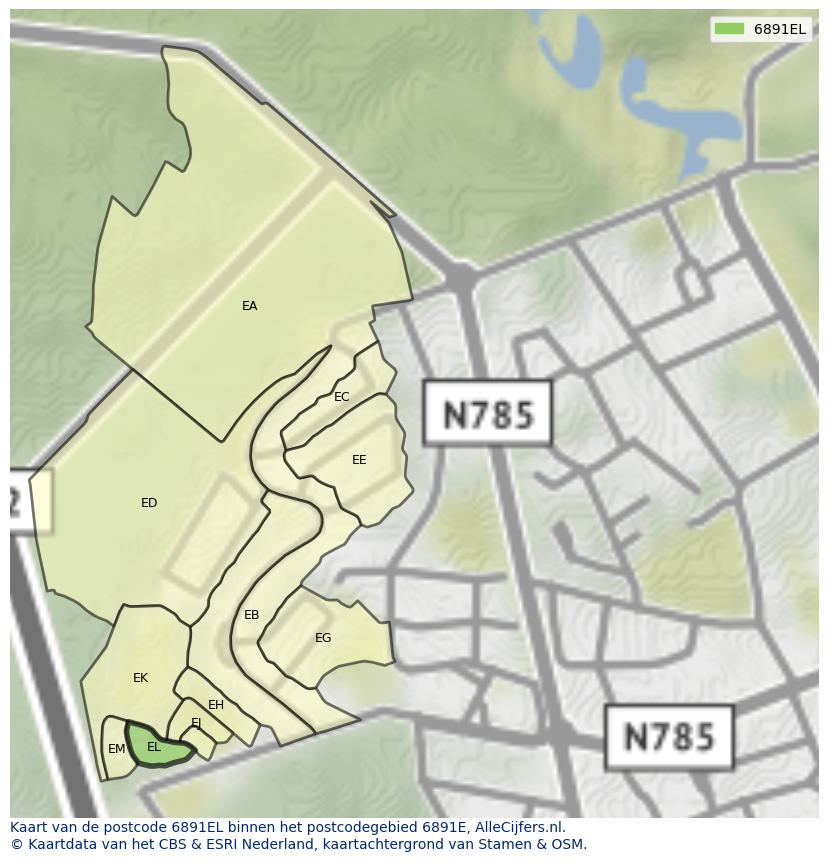Afbeelding van het postcodegebied 6891 EL op de kaart.