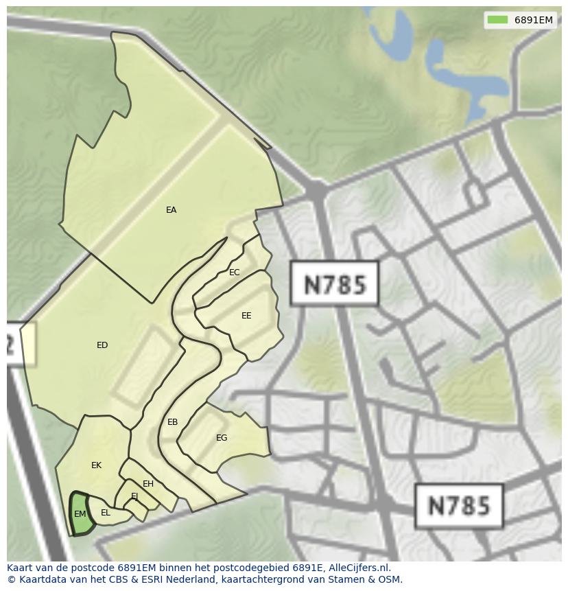 Afbeelding van het postcodegebied 6891 EM op de kaart.