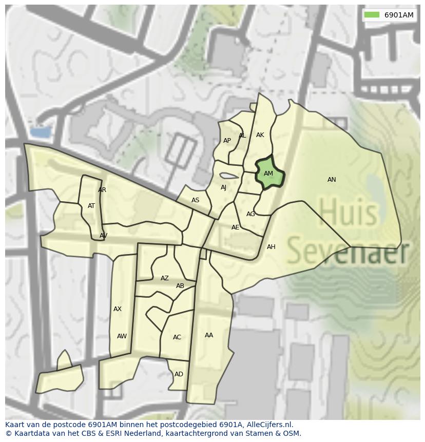 Afbeelding van het postcodegebied 6901 AM op de kaart.