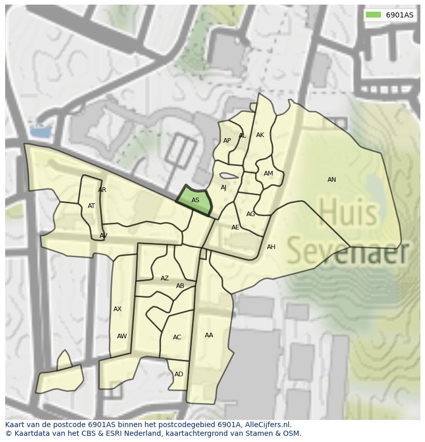 Afbeelding van het postcodegebied 6901 AS op de kaart.