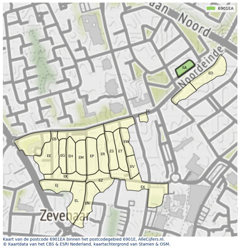 Afbeelding van het postcodegebied 6901 EA op de kaart.