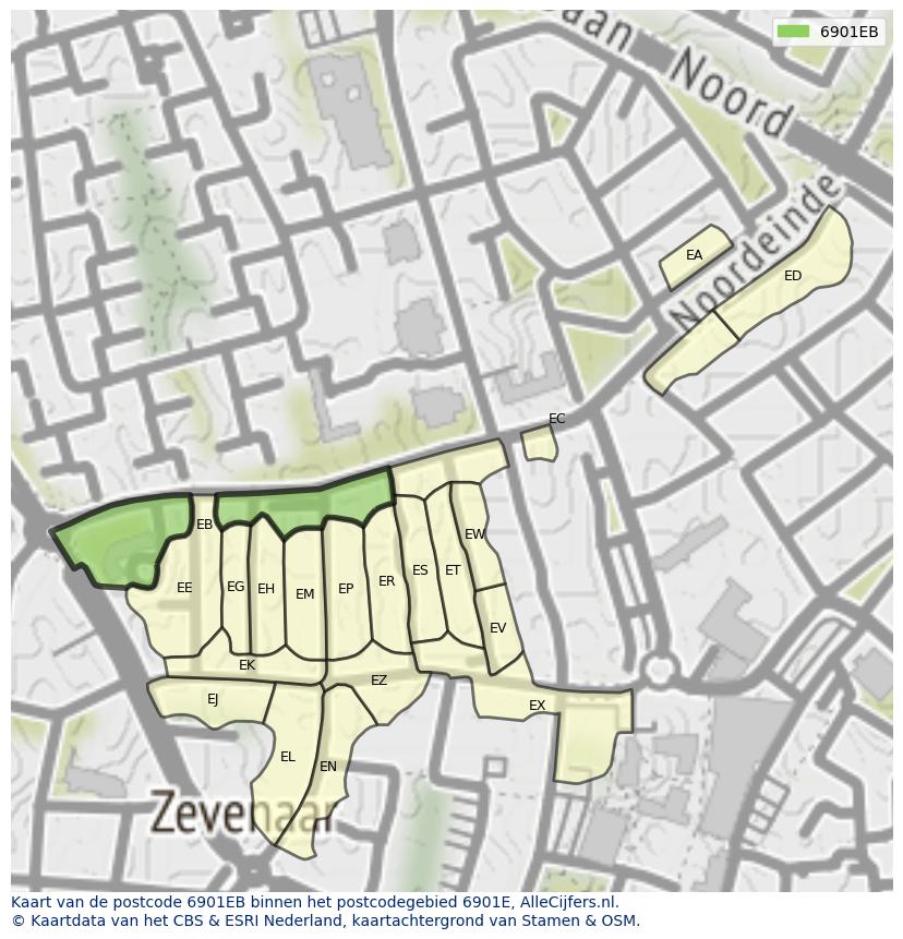 Afbeelding van het postcodegebied 6901 EB op de kaart.