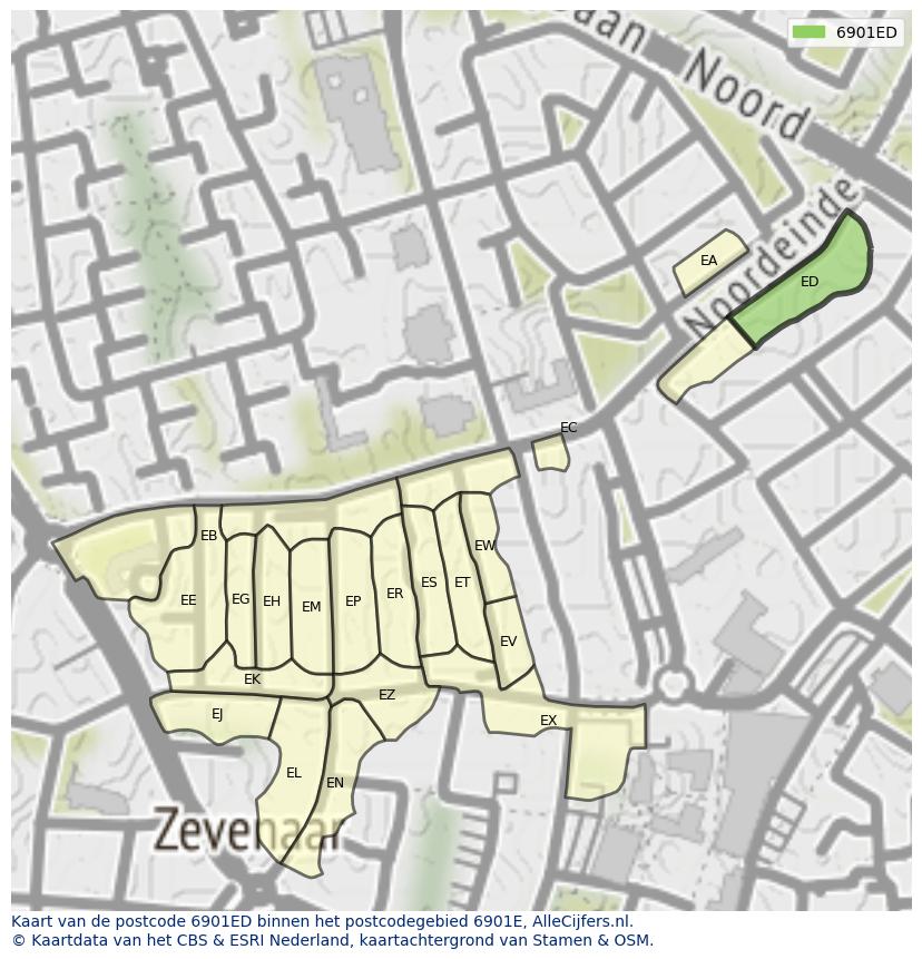 Afbeelding van het postcodegebied 6901 ED op de kaart.