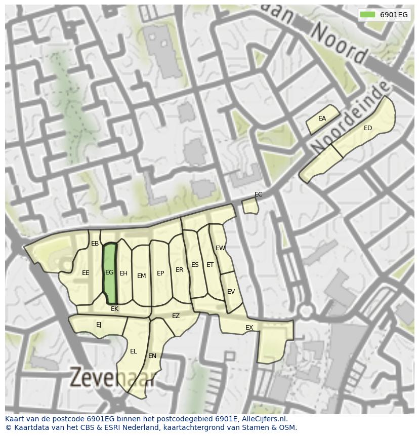 Afbeelding van het postcodegebied 6901 EG op de kaart.