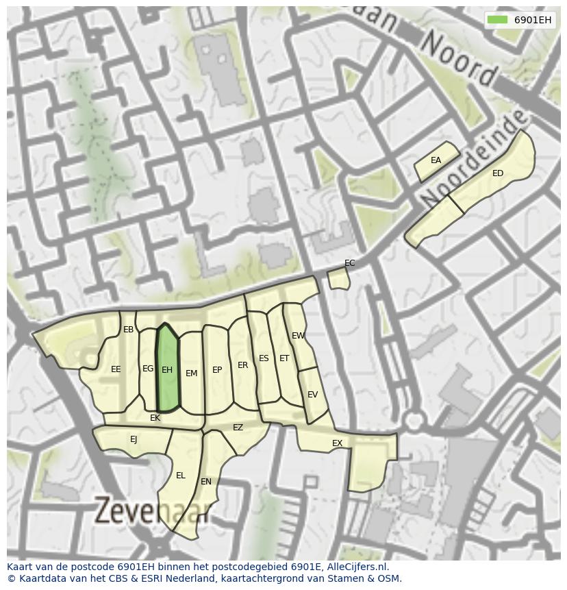 Afbeelding van het postcodegebied 6901 EH op de kaart.
