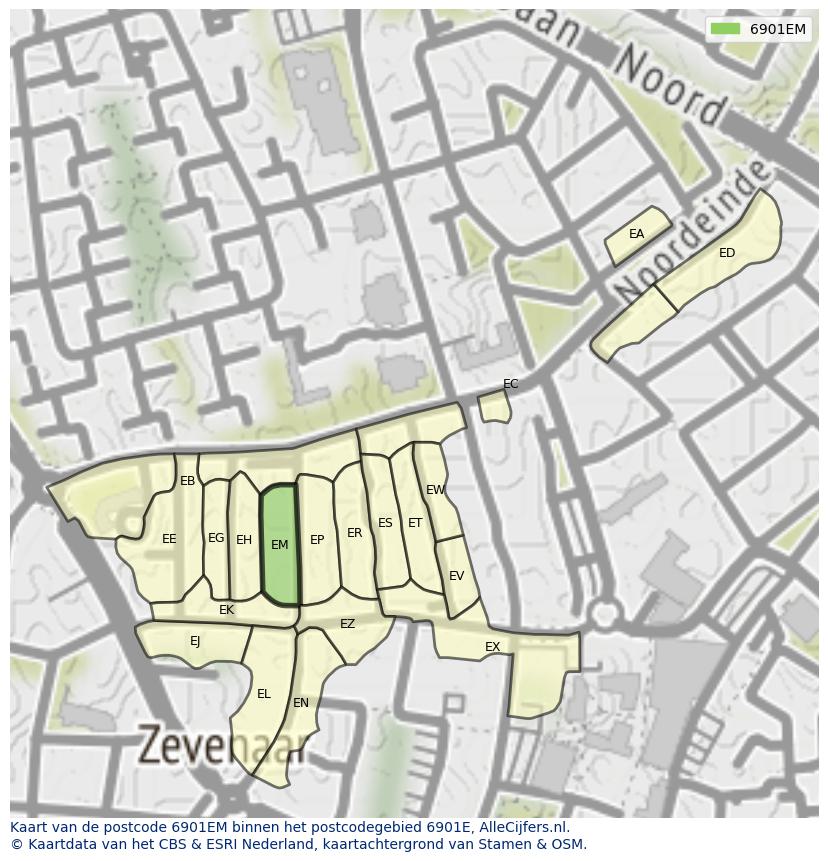 Afbeelding van het postcodegebied 6901 EM op de kaart.