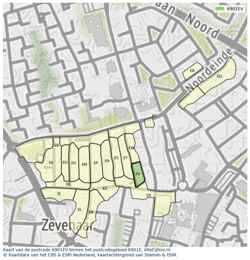 Afbeelding van het postcodegebied 6901 EV op de kaart.