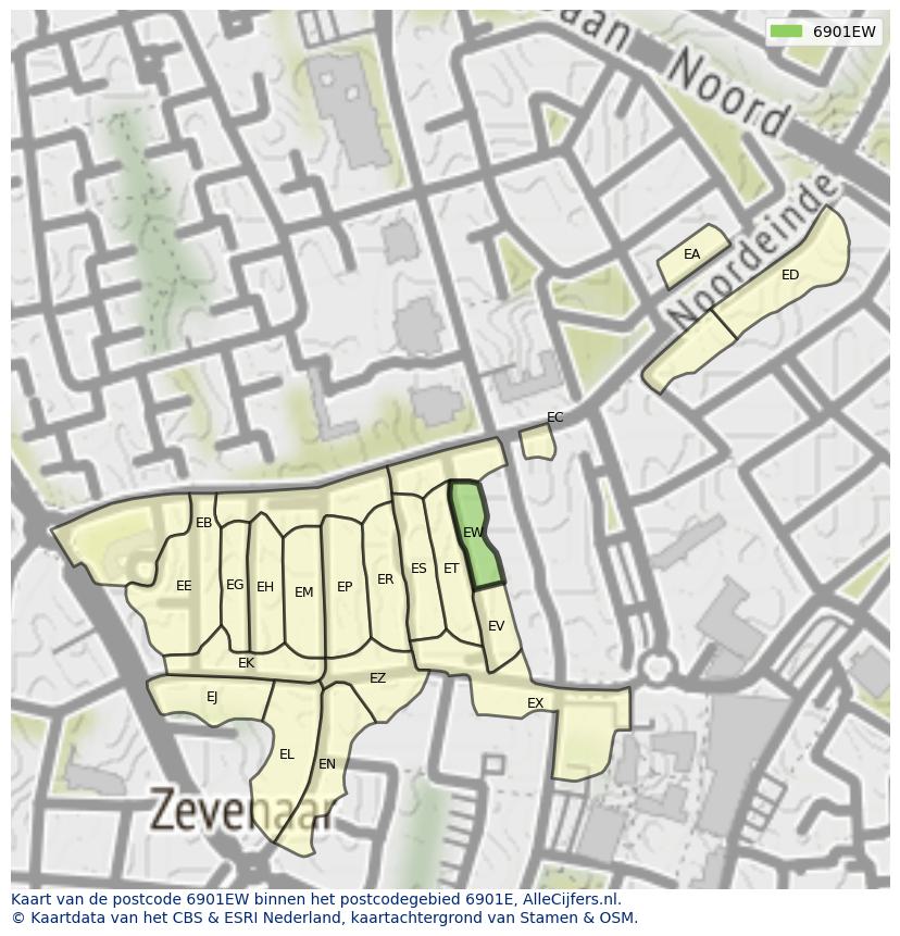 Afbeelding van het postcodegebied 6901 EW op de kaart.