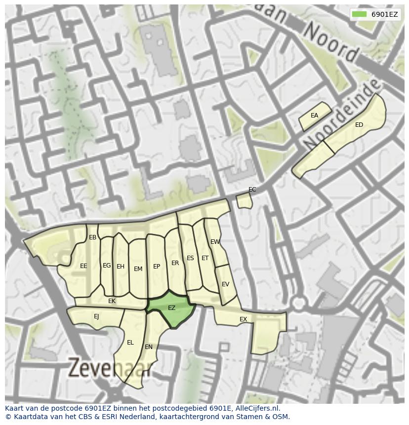 Afbeelding van het postcodegebied 6901 EZ op de kaart.