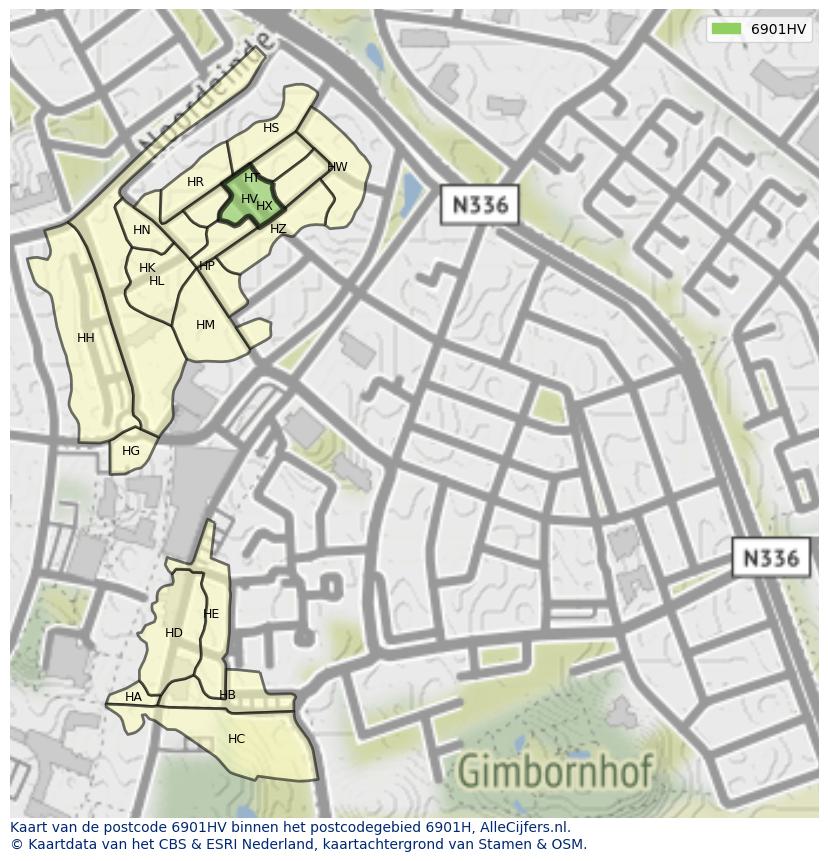Afbeelding van het postcodegebied 6901 HV op de kaart.