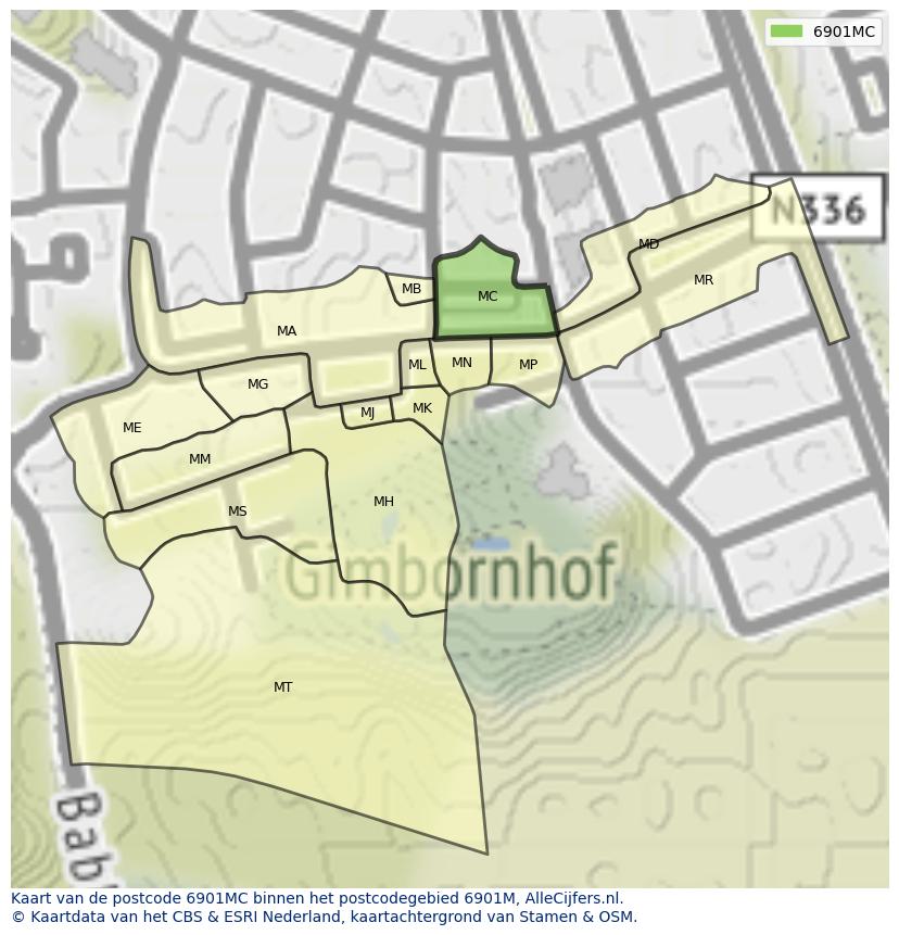 Afbeelding van het postcodegebied 6901 MC op de kaart.