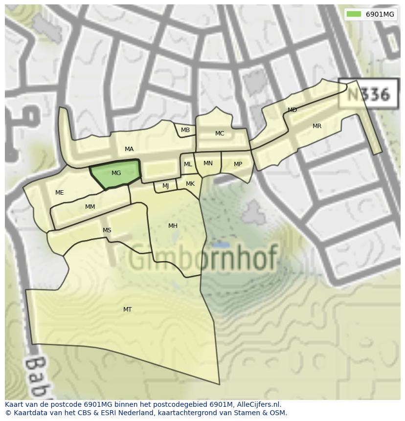 Afbeelding van het postcodegebied 6901 MG op de kaart.