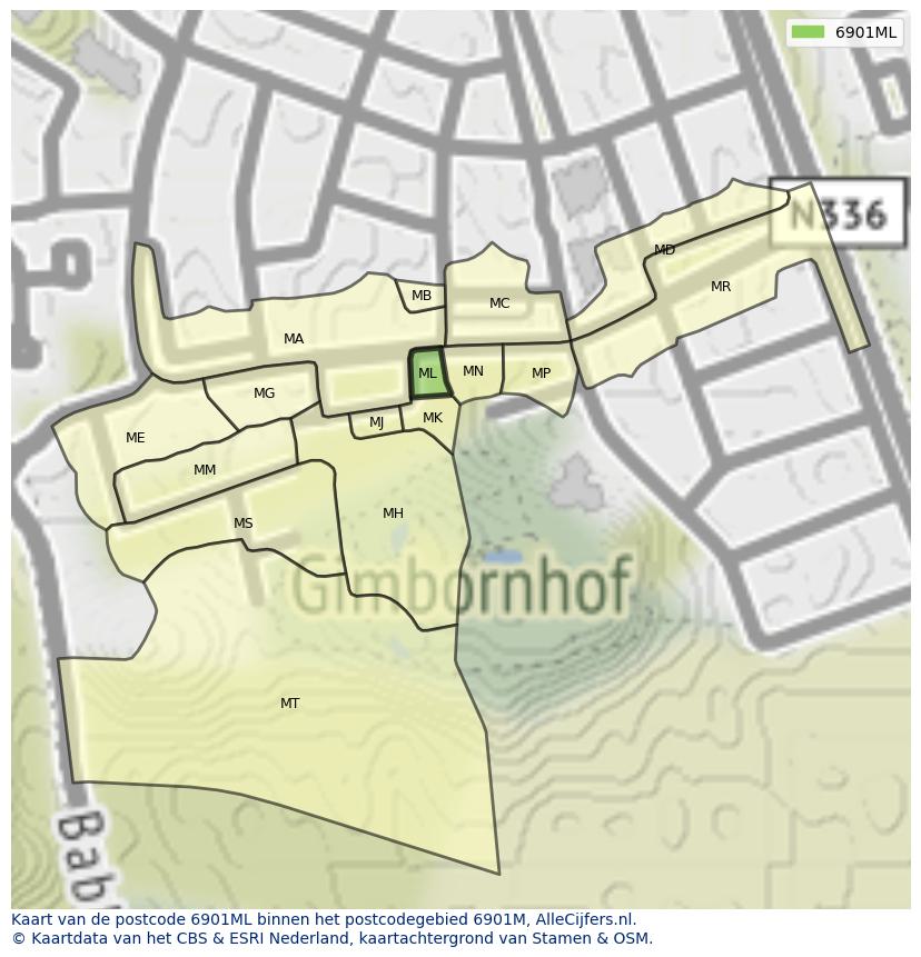 Afbeelding van het postcodegebied 6901 ML op de kaart.