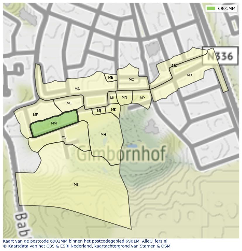 Afbeelding van het postcodegebied 6901 MM op de kaart.
