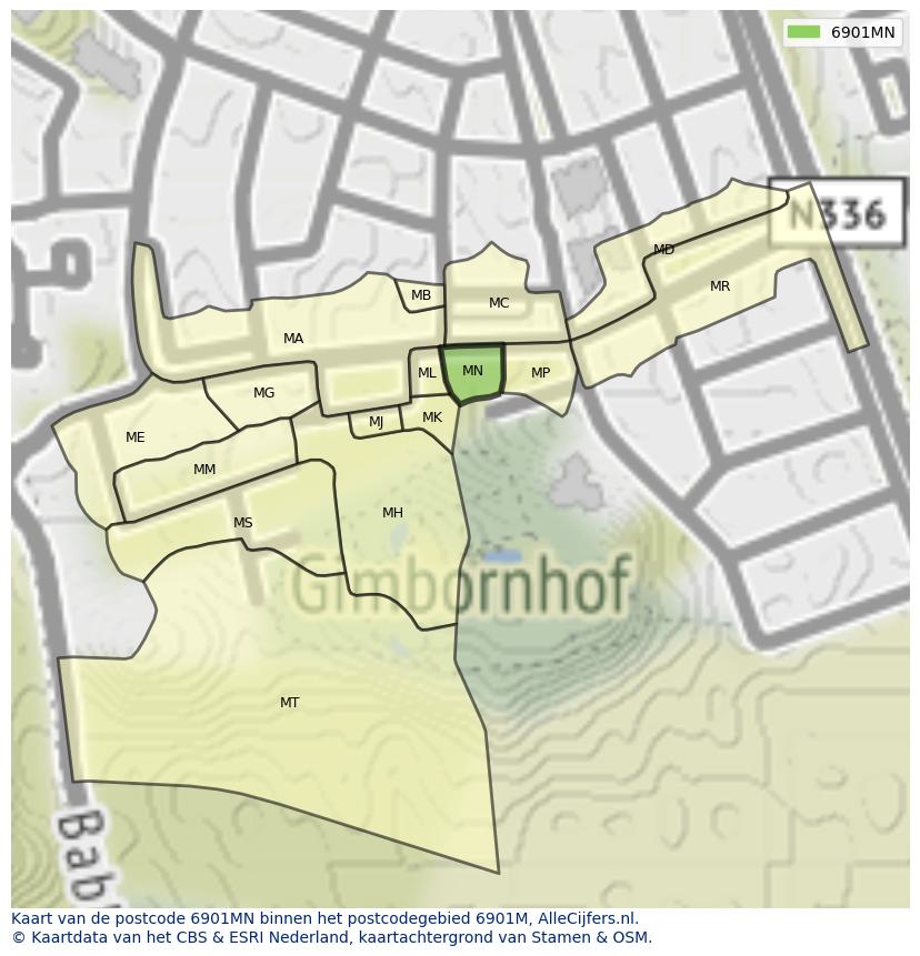 Afbeelding van het postcodegebied 6901 MN op de kaart.