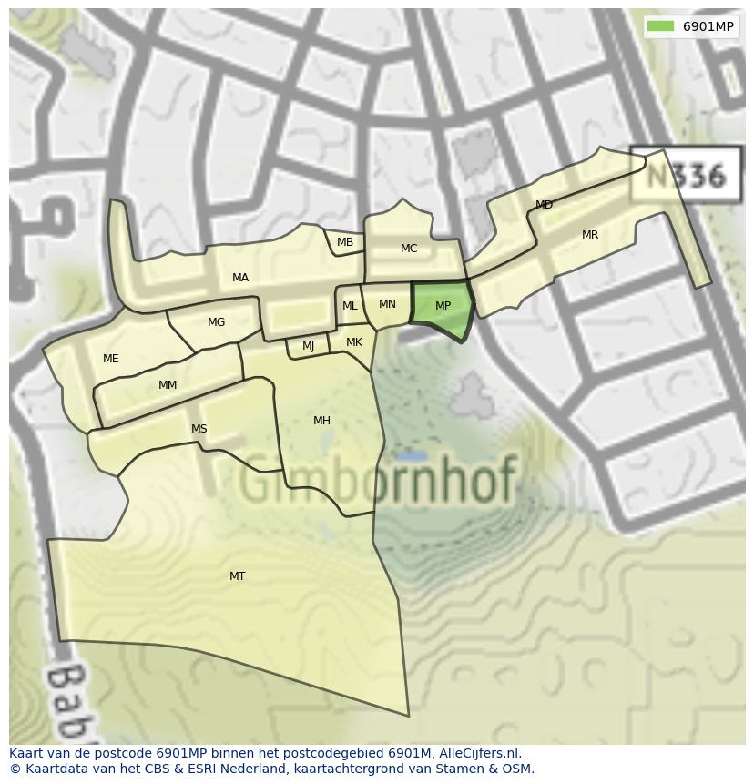 Afbeelding van het postcodegebied 6901 MP op de kaart.