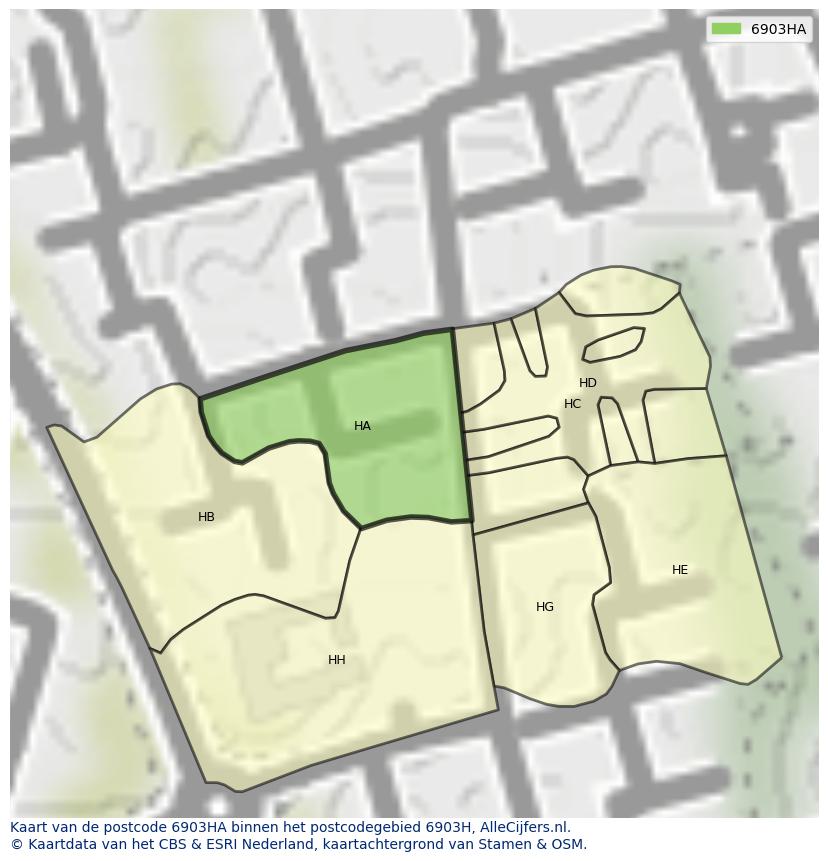 Afbeelding van het postcodegebied 6903 HA op de kaart.