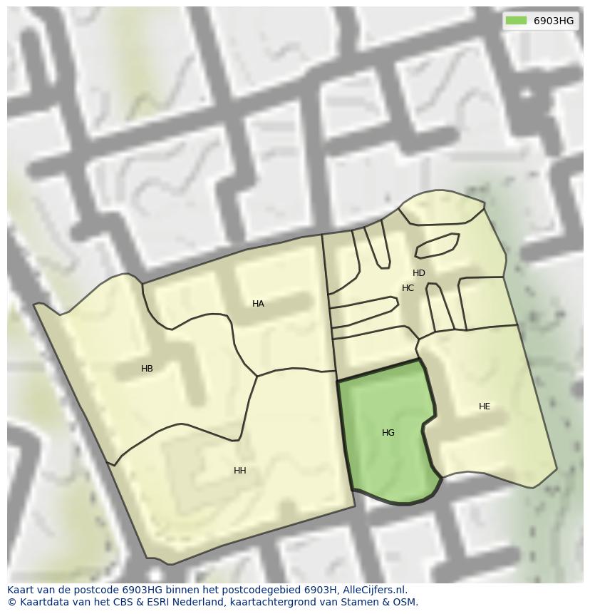 Afbeelding van het postcodegebied 6903 HG op de kaart.