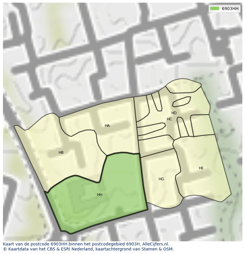 Afbeelding van het postcodegebied 6903 HH op de kaart.