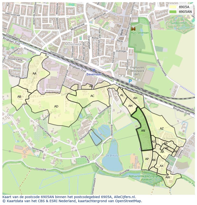 Afbeelding van het postcodegebied 6905 AN op de kaart.
