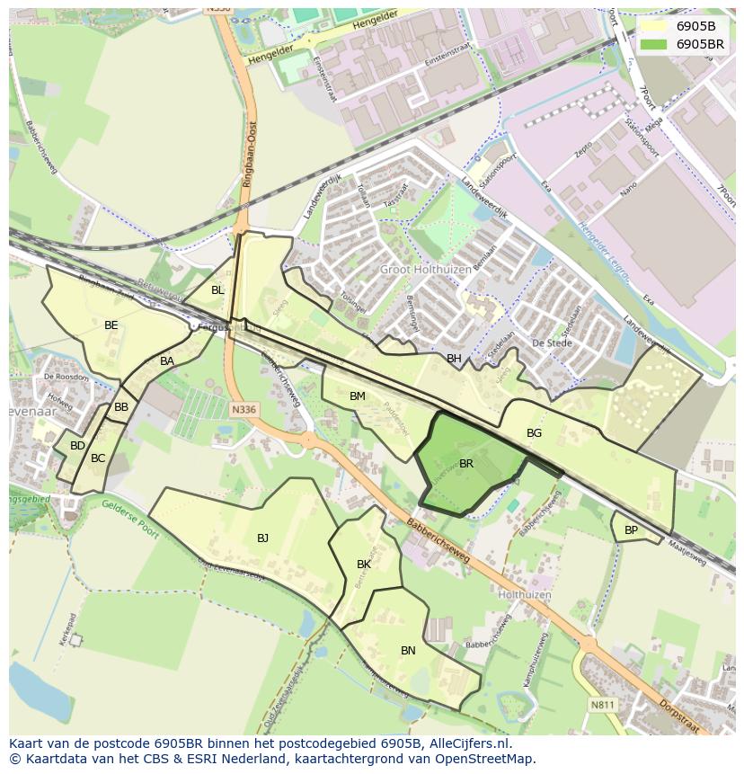 Afbeelding van het postcodegebied 6905 BR op de kaart.