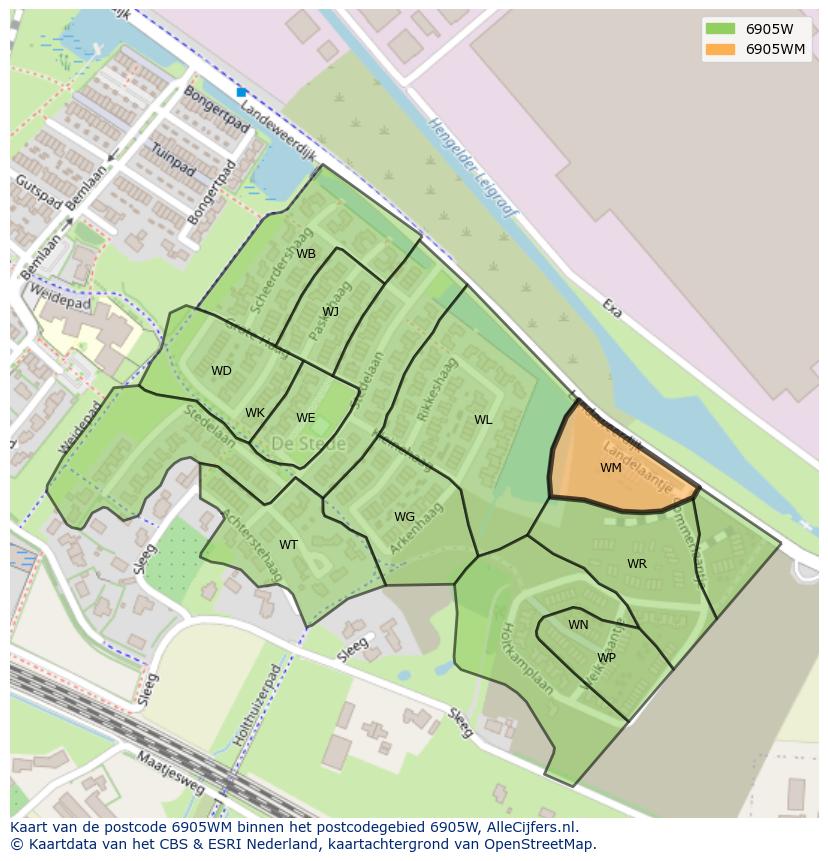 Afbeelding van het postcodegebied 6905 WM op de kaart.