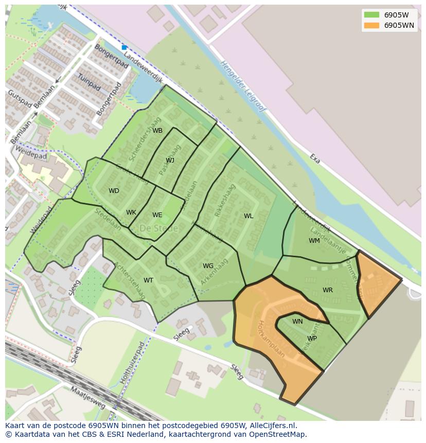 Afbeelding van het postcodegebied 6905 WN op de kaart.