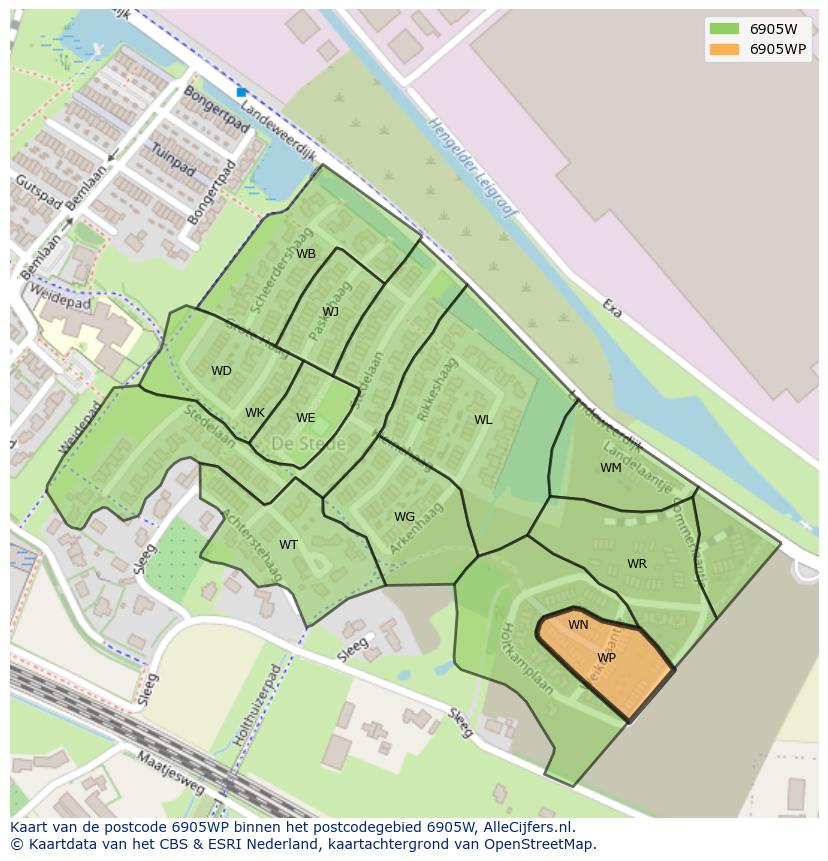 Afbeelding van het postcodegebied 6905 WP op de kaart.
