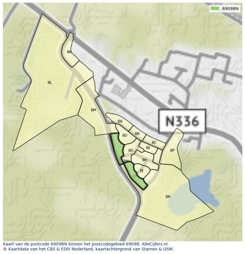 Afbeelding van het postcodegebied 6909 BN op de kaart.