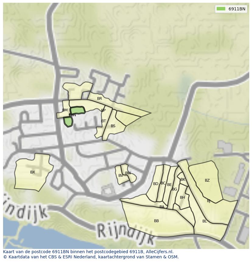 Afbeelding van het postcodegebied 6911 BN op de kaart.
