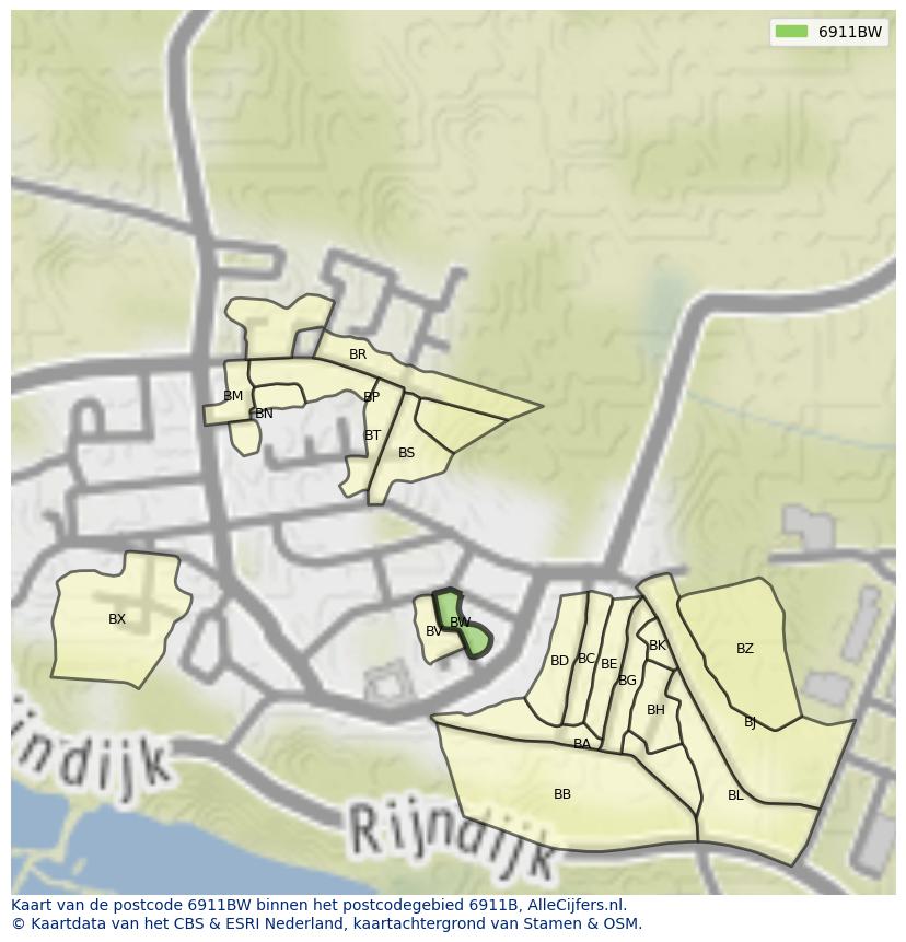 Afbeelding van het postcodegebied 6911 BW op de kaart.