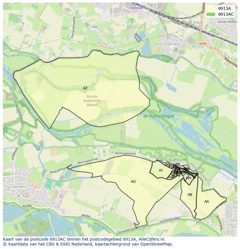Afbeelding van het postcodegebied 6913 AC op de kaart.
