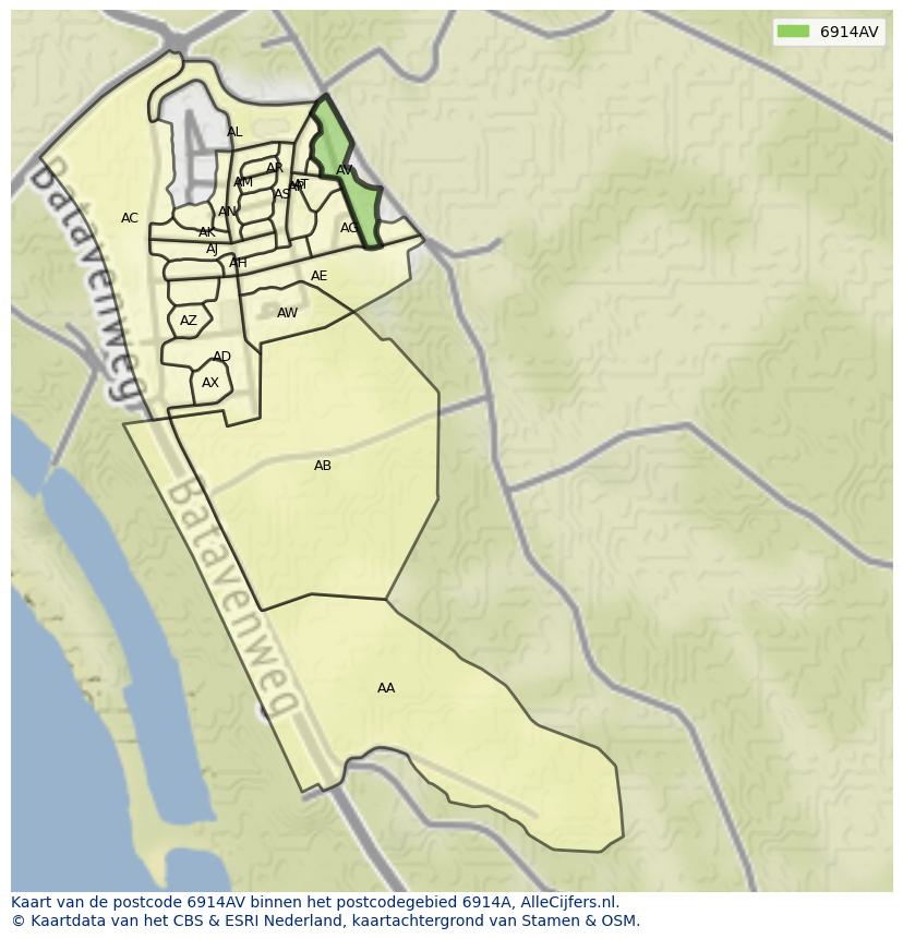 Afbeelding van het postcodegebied 6914 AV op de kaart.