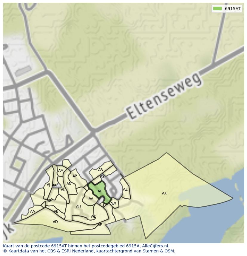 Afbeelding van het postcodegebied 6915 AT op de kaart.