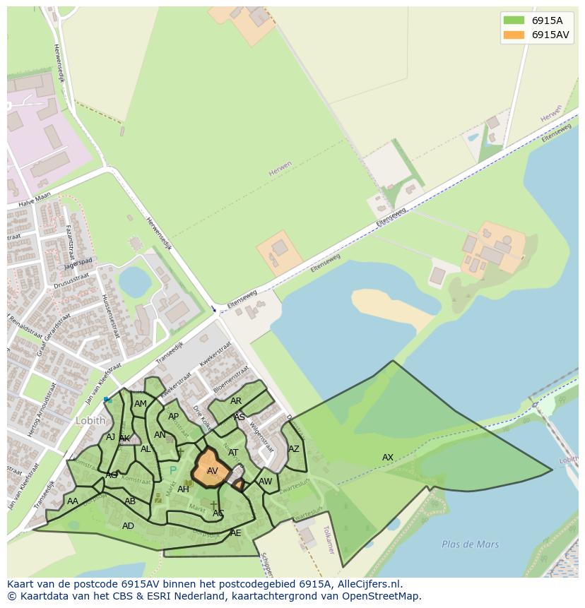 Afbeelding van het postcodegebied 6915 AV op de kaart.