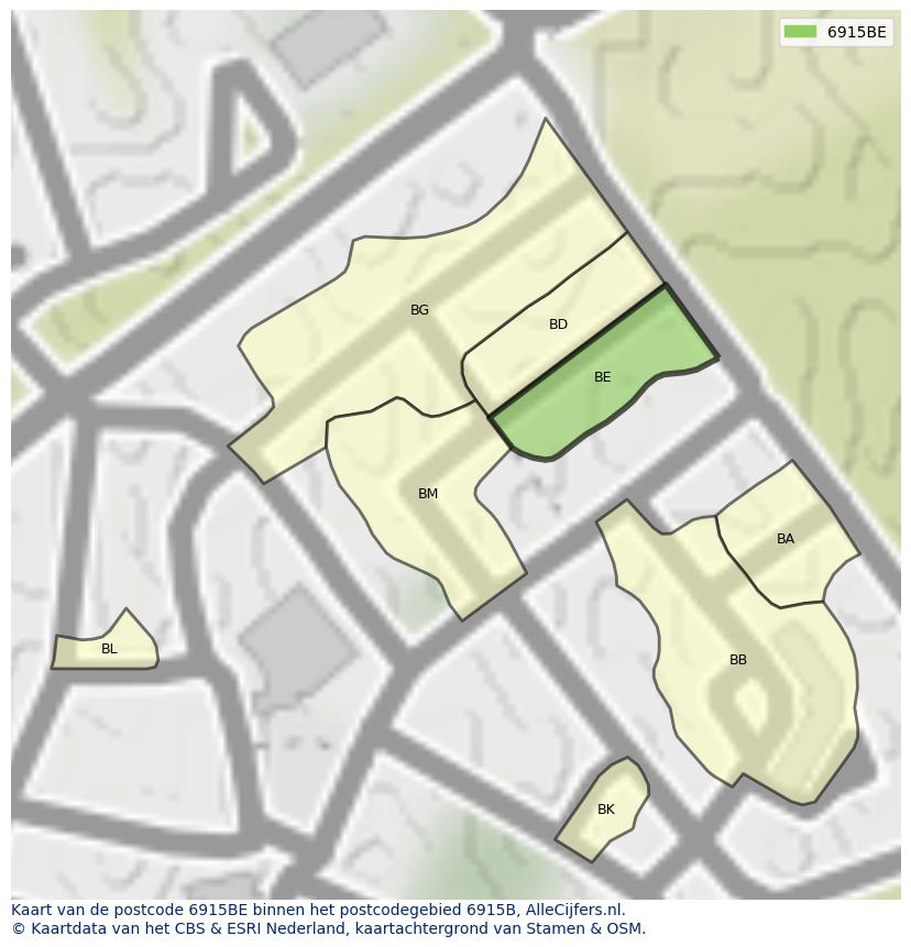 Afbeelding van het postcodegebied 6915 BE op de kaart.