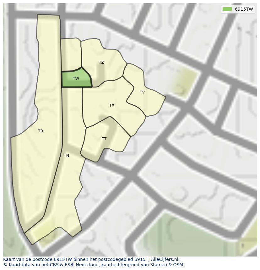Afbeelding van het postcodegebied 6915 TW op de kaart.