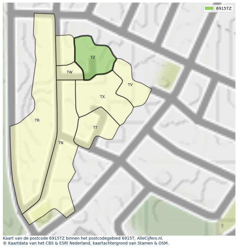 Afbeelding van het postcodegebied 6915 TZ op de kaart.