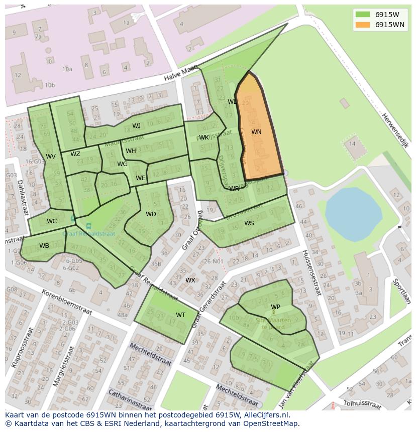 Afbeelding van het postcodegebied 6915 WN op de kaart.