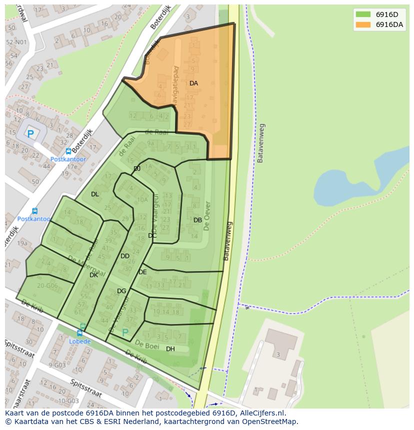 Afbeelding van het postcodegebied 6916 DA op de kaart.