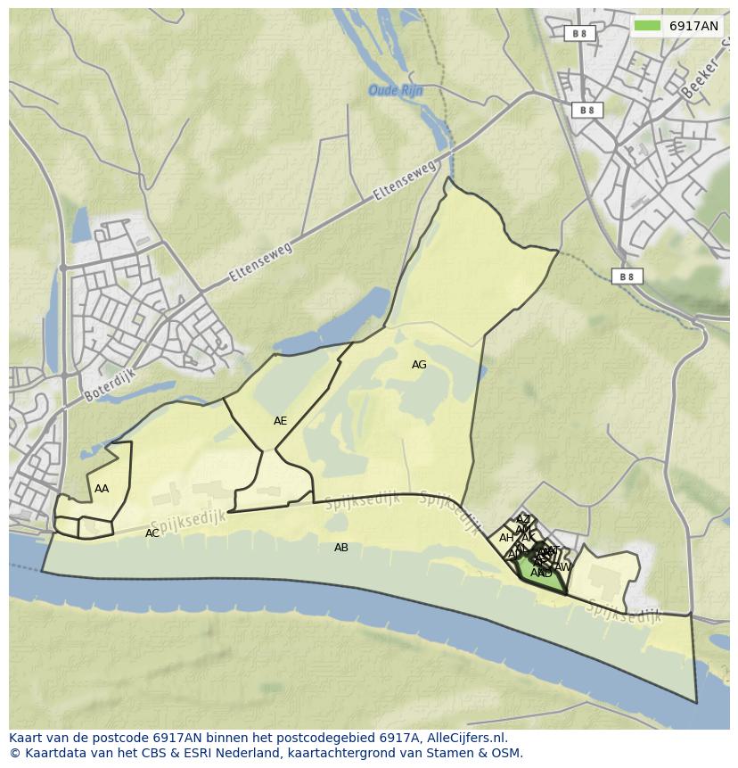 Afbeelding van het postcodegebied 6917 AN op de kaart.