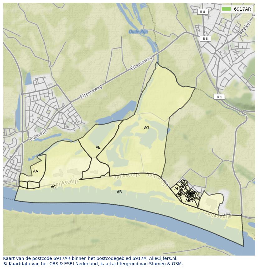 Afbeelding van het postcodegebied 6917 AR op de kaart.