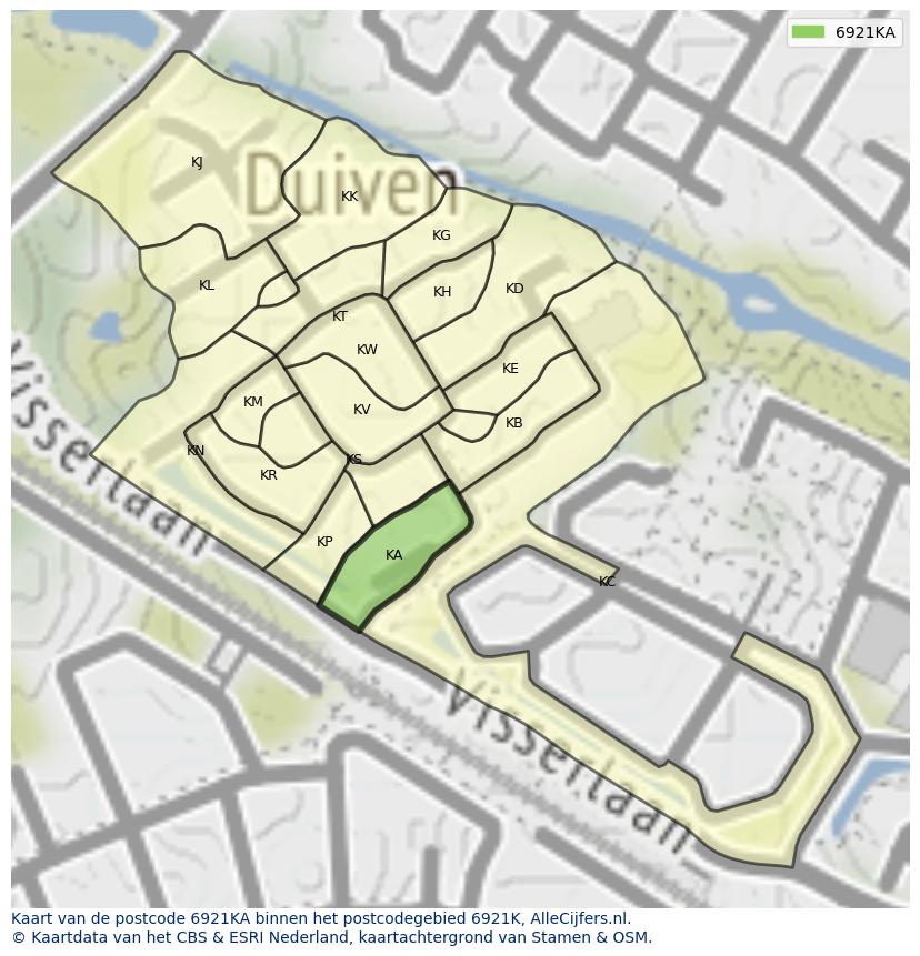 Afbeelding van het postcodegebied 6921 KA op de kaart.