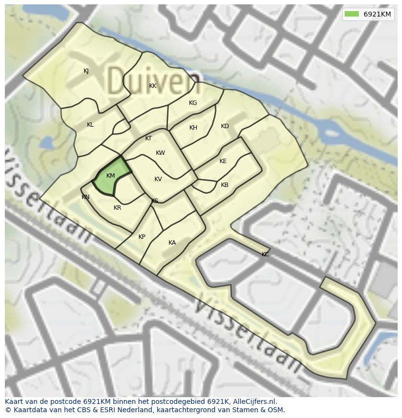 Afbeelding van het postcodegebied 6921 KM op de kaart.