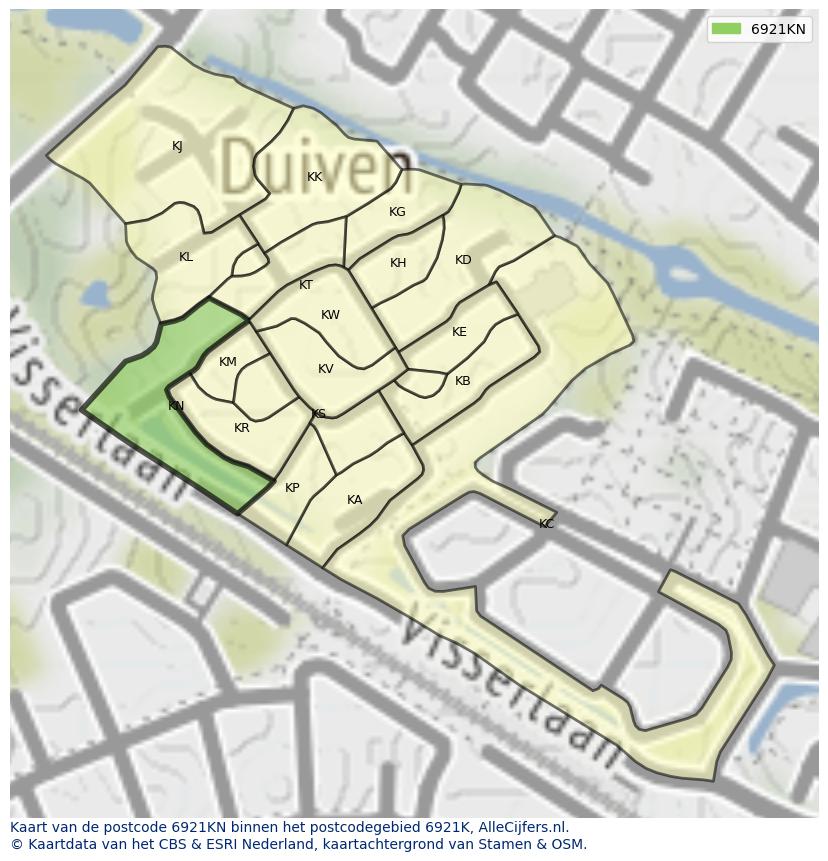 Afbeelding van het postcodegebied 6921 KN op de kaart.