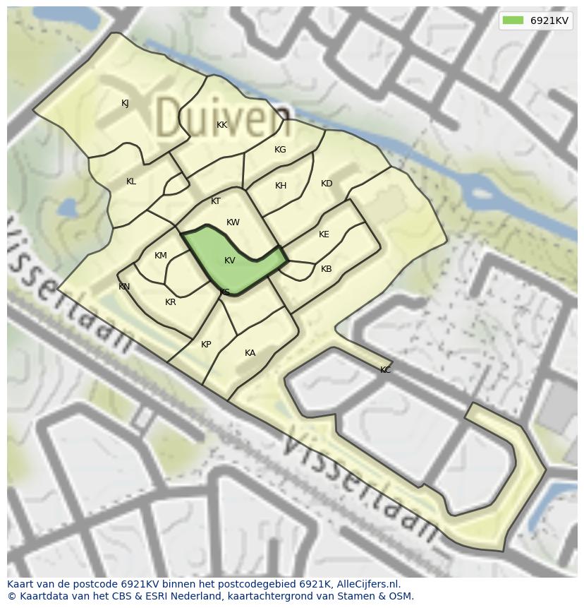 Afbeelding van het postcodegebied 6921 KV op de kaart.