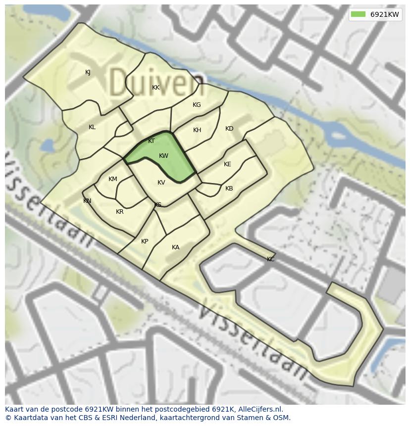 Afbeelding van het postcodegebied 6921 KW op de kaart.
