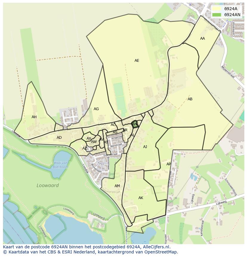 Afbeelding van het postcodegebied 6924 AN op de kaart.